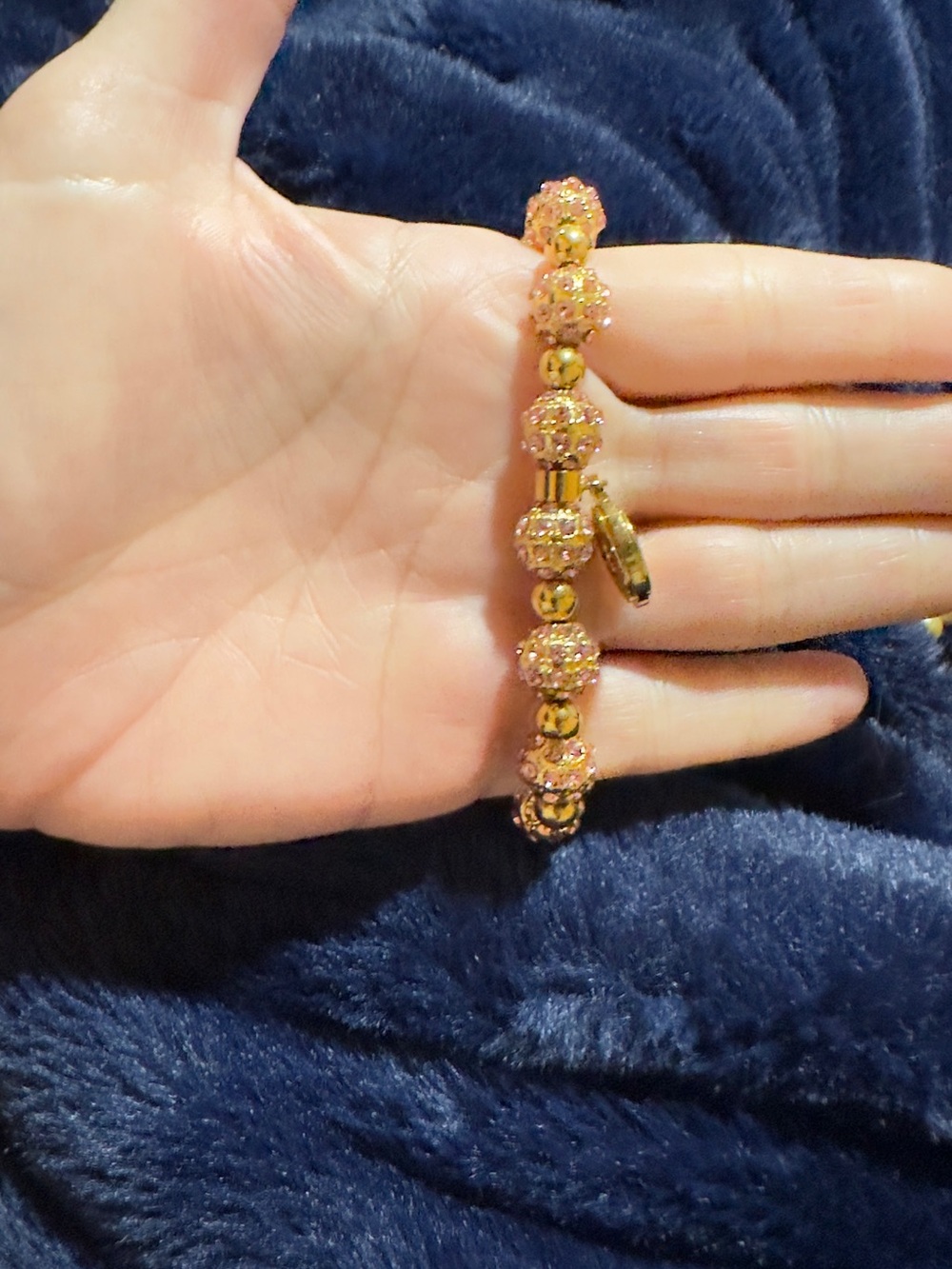 Rustic Cuff Gold and Pink Crystal Stretch Bracelet